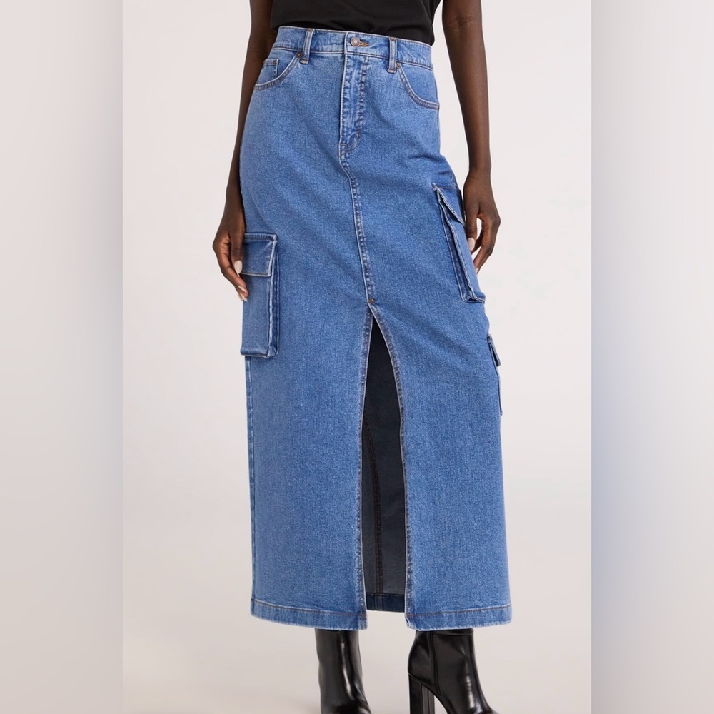 Scoop Denim Cargo Maxi Skirt
